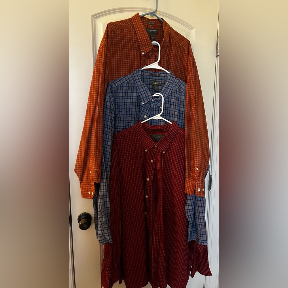 3 Shirt bundle- Saddlebred Men's Plaid Button Down Shirts - Blue, Red, Orange